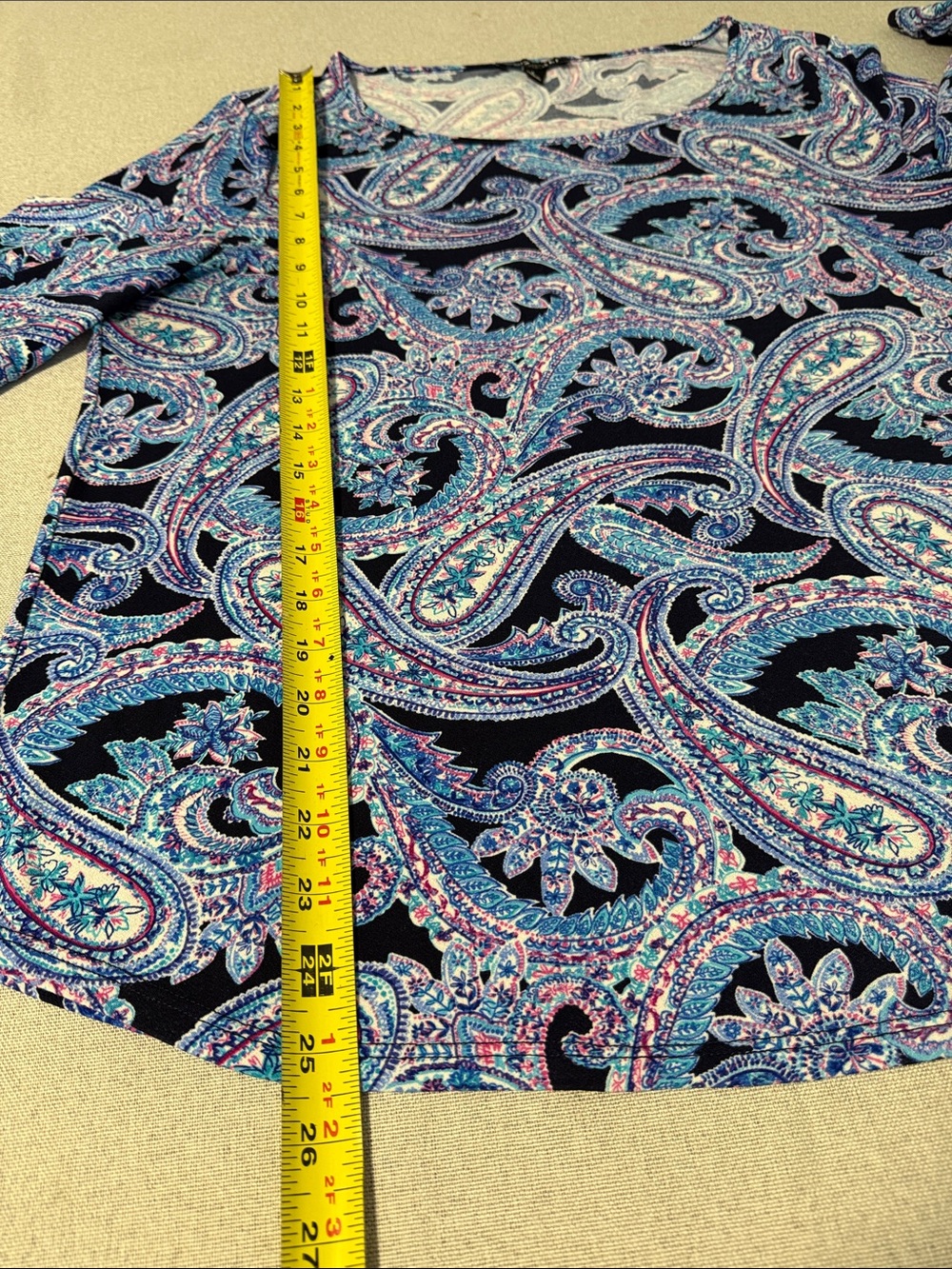 Roz & Ali Navy Paisley Scoop Neck Tunic with Blue & Purple Accents SZL - Picture 10 of 14